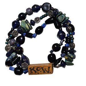 KOW Vintage Handcrafted Beaded Charm Bracelet Decorative Wood Accent Boho Women